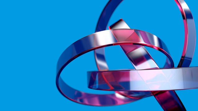Abstract geometric background. Glass rings on a blue background.