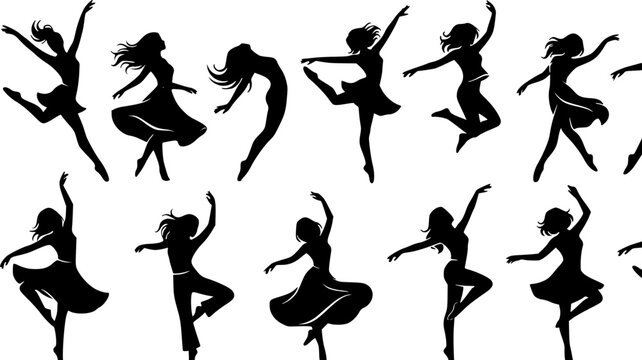 silhouettes of woman dancing , Silhouettes of women dancing in various poses on transparent background