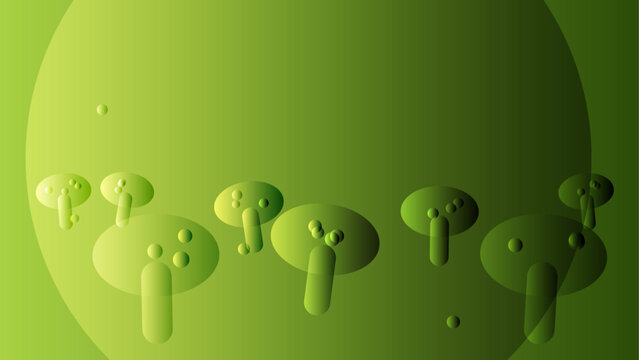 Abstract green background design with whimsical mushroom shapes and soft gradient lighting effects