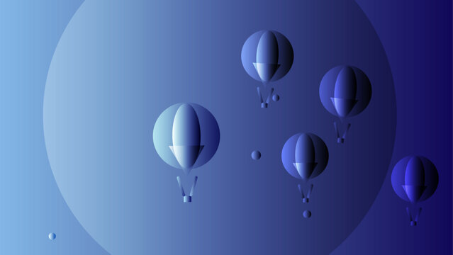 Abstract Blue Hot Air Balloons Floating in Minimal Sky with Spherical Elements Vector Background