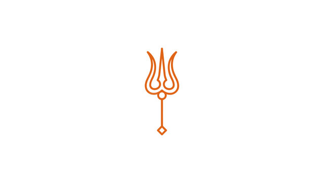 Minimalist orange Hindu Trishula or trident symbol icon vector illustration on a white background