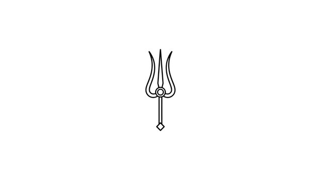 Minimalist black and white vector line art icon of Lord Shiva trishul trident symbol