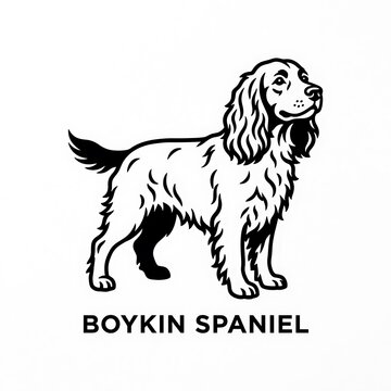 Black and white line illustration of a boykin spaniel dog with text label
