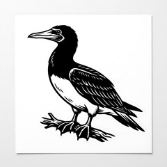 Fototapeta premium Black and white illustration of a bird perched on a branch with detailed