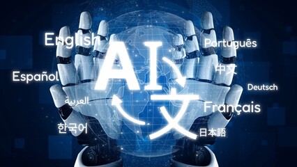 Global communication with multiple languages, digital translation tools, multilingual technology, cross-cultural communication, and virtual language learning environments. Muxer © InfiniteFlow