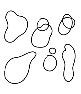Set of hand drawn abstract organic shapes with black outlines on a isolated white background transparent background