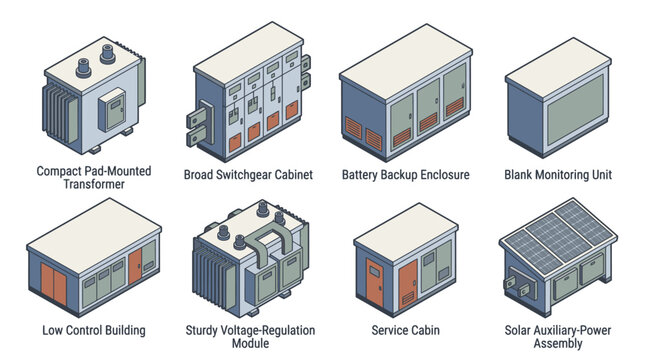 Isometric Collection of Electrical Power Distribution Equipment and Systems