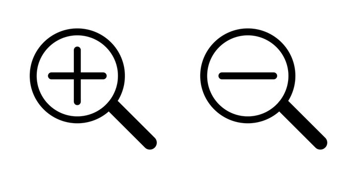 Zoom in and zoom out magnifying glass icons with plus and minus signs