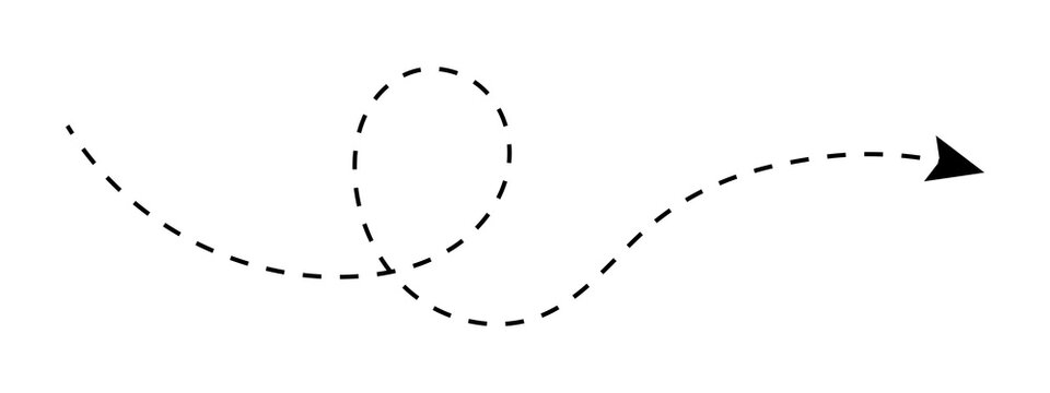 Black dashed arrow line with a loop shape showing a curved path