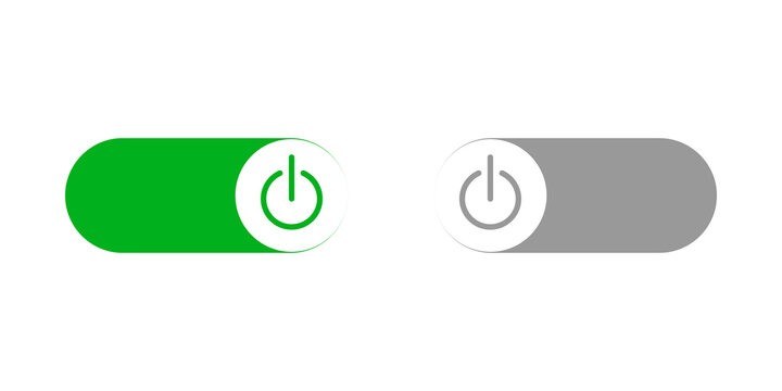 Green and gray power button toggle switches for mobile app user interface design