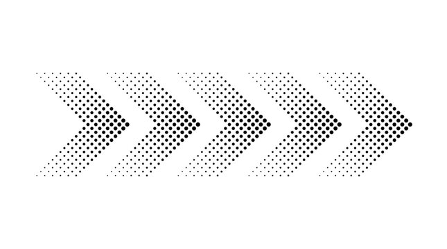 Black halftone arrow set pointing right with gradient dot pattern design.