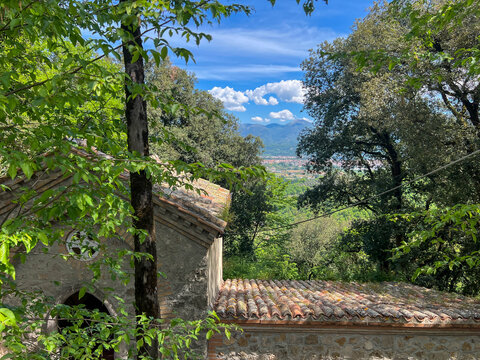 A view of the surrounding area from the Franciscan Sanctuary of Fonte Colombo in Italy
