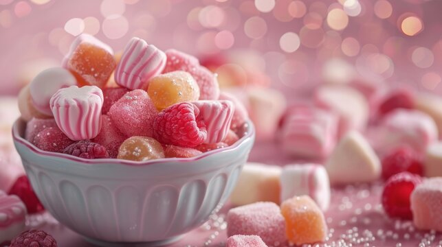 Pink sweets and candies. Colorfull