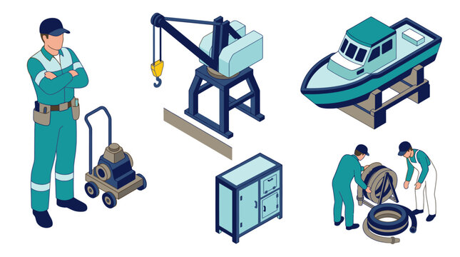 Marine and Industrial Maintenance Crew Handling Equipment and Ship Operations