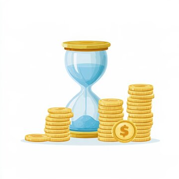 Time and Money Concept with Hourglass and Growing Coin Stacks