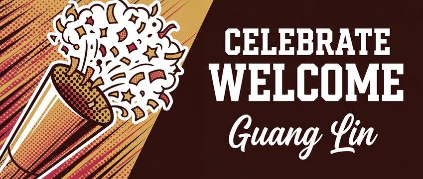 Celebration party popper welcome banner pop art vintage comic style confetti explosion background for greeting event, festive announcement, party invitation and congratulations graphics.