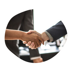 Business handshake png badge sticker, employment, hiring photo in blob shape, transparent background © Rawpixel.com