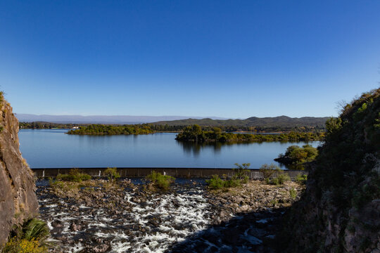 Embalse Dam Spillway and Mountain Scenery in Calamuchita, Cordoba