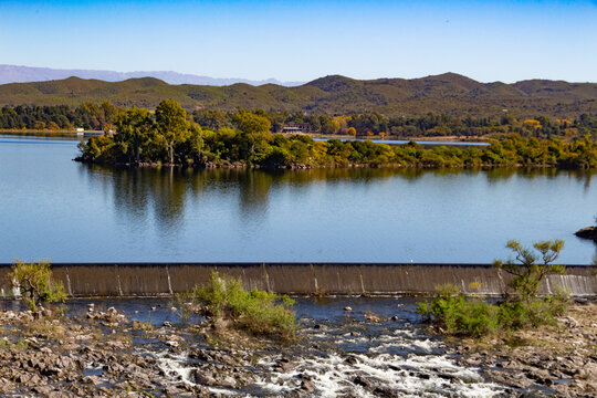 Embalse Dam Spillway and Mountain Scenery in Calamuchita, Cordoba