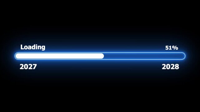 Year changing from 2027 to 2028. Loading bar icon. Loading Animation with Rotating Bars Progress Indicator motion loading buffering symbol progress bar 2028.4k motion video