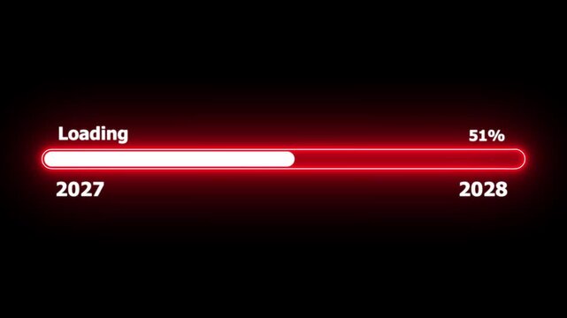 Year changing from 2027 to 2028. Loading bar icon. Loading Animation with Rotating Bars Progress Indicator motion loading buffering symbol progress bar 2028.4k motion video