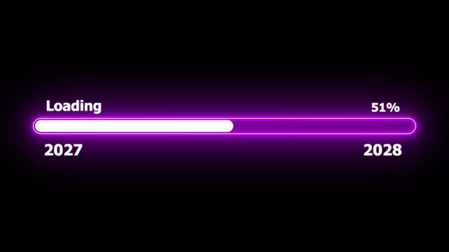 Year changing from 2027 to 2028. Loading bar icon. Loading Animation with Rotating Bars Progress Indicator motion loading buffering symbol progress bar 2028.4k motion video