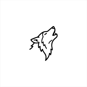Howling wolf head outline vector illustration, wild animal icon, minimalist canine logo design, wilderness predator symbol, nature wildlife graphic element, simple forest creature art
