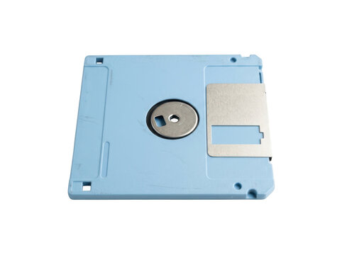 A single light blue 35inch floppy disk isolated on transparent background