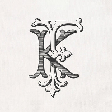 Vintage Monogram KF - FK : Instant Download / Digital FILE