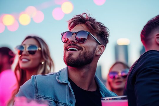 Celebrating Life in Style: Vibrant Summer Party with Friends and Colorful Drinks at Sunset