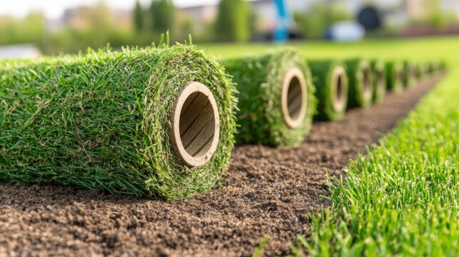 Vibrant Artificial Grass Rolls Ready for Installation in a Residential Garden Landscape