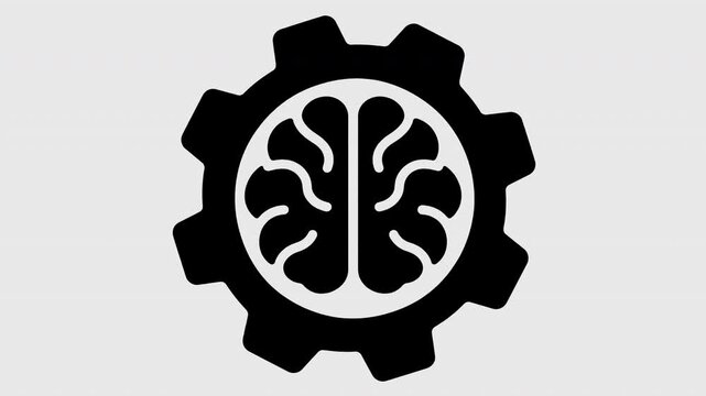 AI brain inside gear symbol animation on transparent background