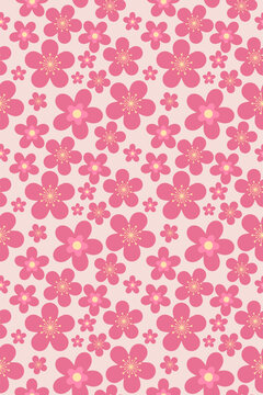 Pink Cherry Blossom Seamless Pattern Flat Vector Floral Illustration on Light Background