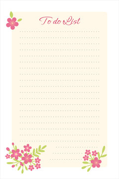 To do list printable template with floral design and dotted lines vector