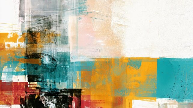Turquoise orange and white abstract painted blocks with distressed texture for modern branding packaging and web design.