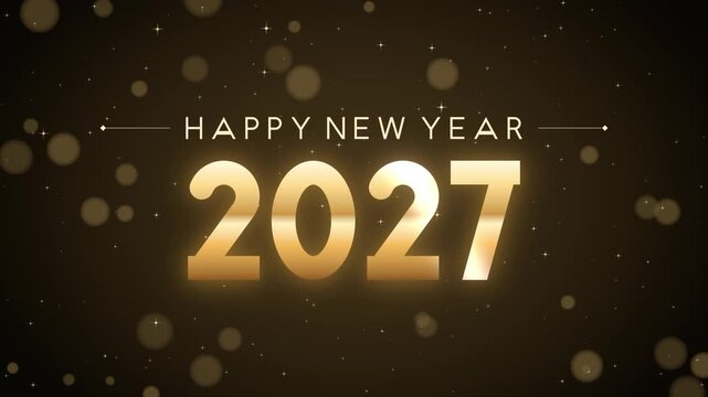 Happy new year loop golden text bokeh sparkles dark elegant ideal for luxury brand greetings corporate holiday cards event invitations online media digital screens and premium festive intros