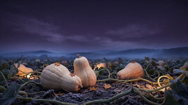 butternut squash field frost night harvest autumn halloween seasonal