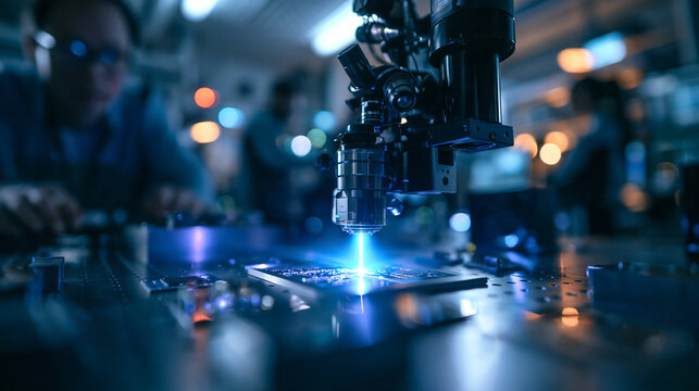 Automated Robotic Laser Machine Manufacturing Microchip in Laboratory