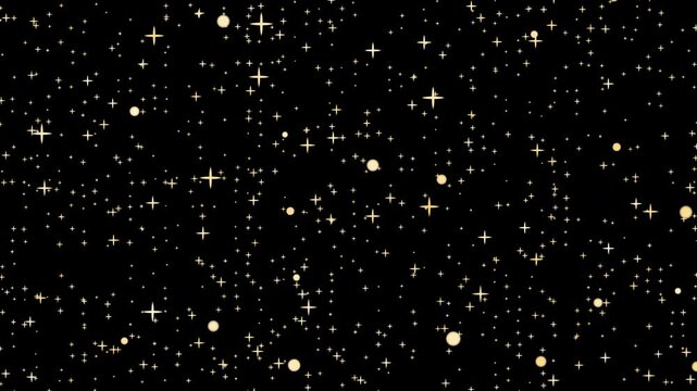 Gold glitter overlay loop transparent alpha channel falling sparkles stars ideal for compositing over live action clips title sequences wedding edits digital screens and festive promo layers