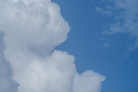 Large White Cumulus Clouds Against Clear Blue Sky