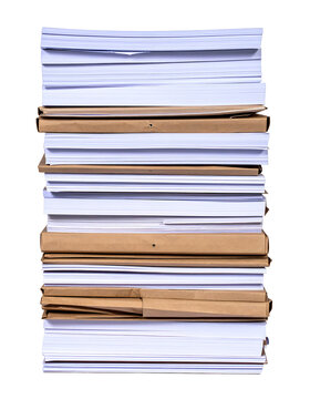 Paper stack pile featuring assorted white office documents and brown cardboard folders organized for business filing tasks&nbsp;