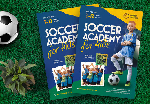 Soccer Academy Football Sports Flyer Template Colour Green