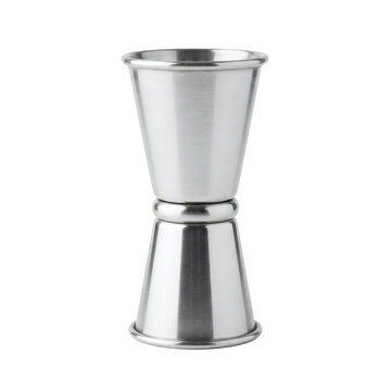 Professional stainless steel double cocktail jigger used by bartenders to measure spirits, alcohol, syrups, and ingredients for crafting mixed drinks and hospitality beverages.