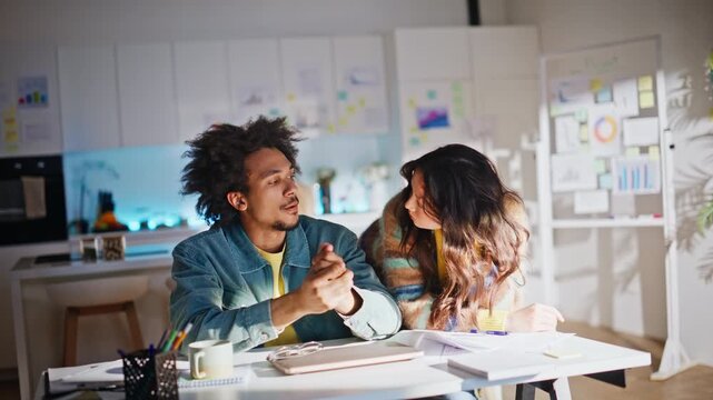 Frustrated business partners home office. Man supporting stressed woman crisis.