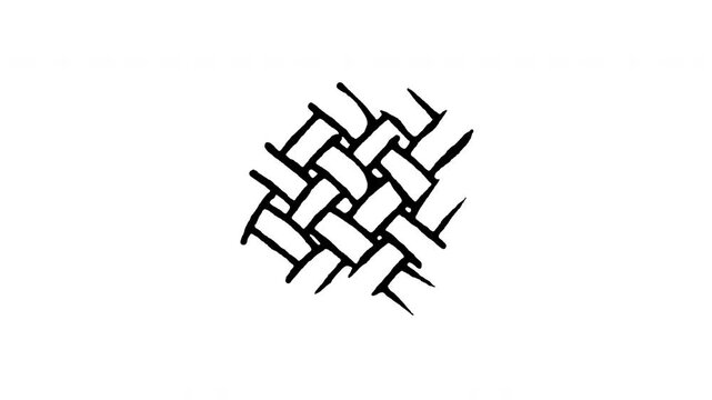 Animated doodle icon of intertwined fabric threads showing a woven fiber textile pattern.