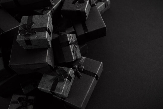 Black gift boxes with ribbon for celebration surprise
