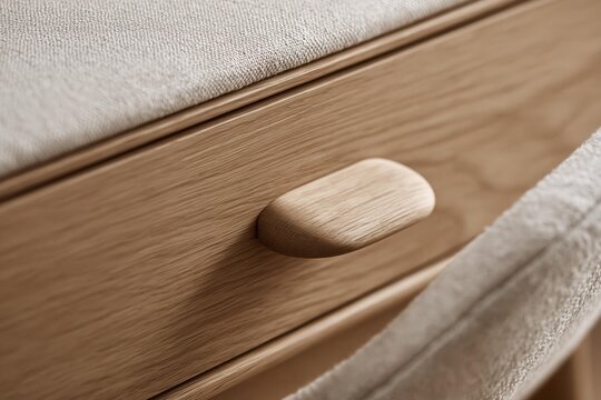 Minimalist wooden drawer with textured fabric cushion