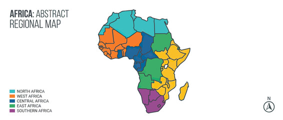 Colorful Abstract Map of Africa Divided into Regions © Ardhyapananisedu