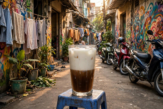 Vietnamese Saigon Alley Fresh Milk Coffee Ca Phe Sua Tuoi Hem Sai Gon