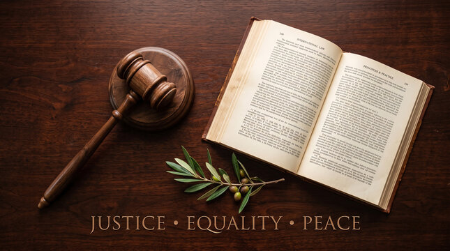 A wooden gavel and an open law book with an olive branch on a desk with gavel rests next professional legislation government regulation judiciary knowledge education
